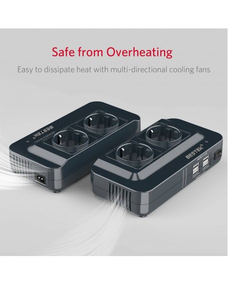 BESTEK 200W KFZ Spannungswandler 12V auf 230V Wechselrichter mit 2 Steckdosen und 4 USB Autoladegerät inkl. Zigarettenanzünder Stecker Schwarz